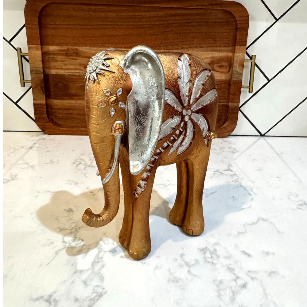 Ebros Feng Shui Royal Gold Ornate Resting Elephant Statue resin gold silver